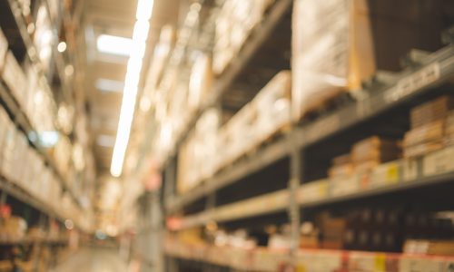 Blurry background of warehouse interior inventory product stock for logistic background